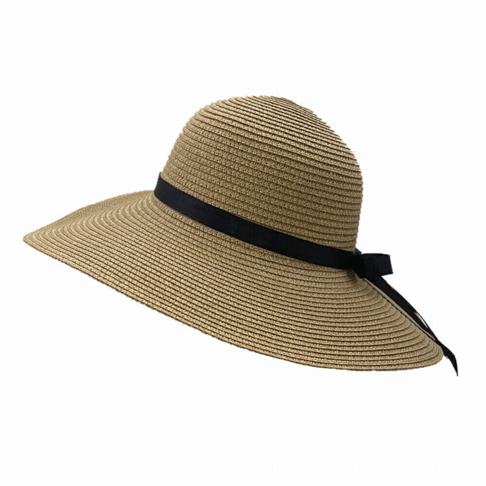 Beach Straw Hat With Bowtie In Khaki - Picture 2 of 4